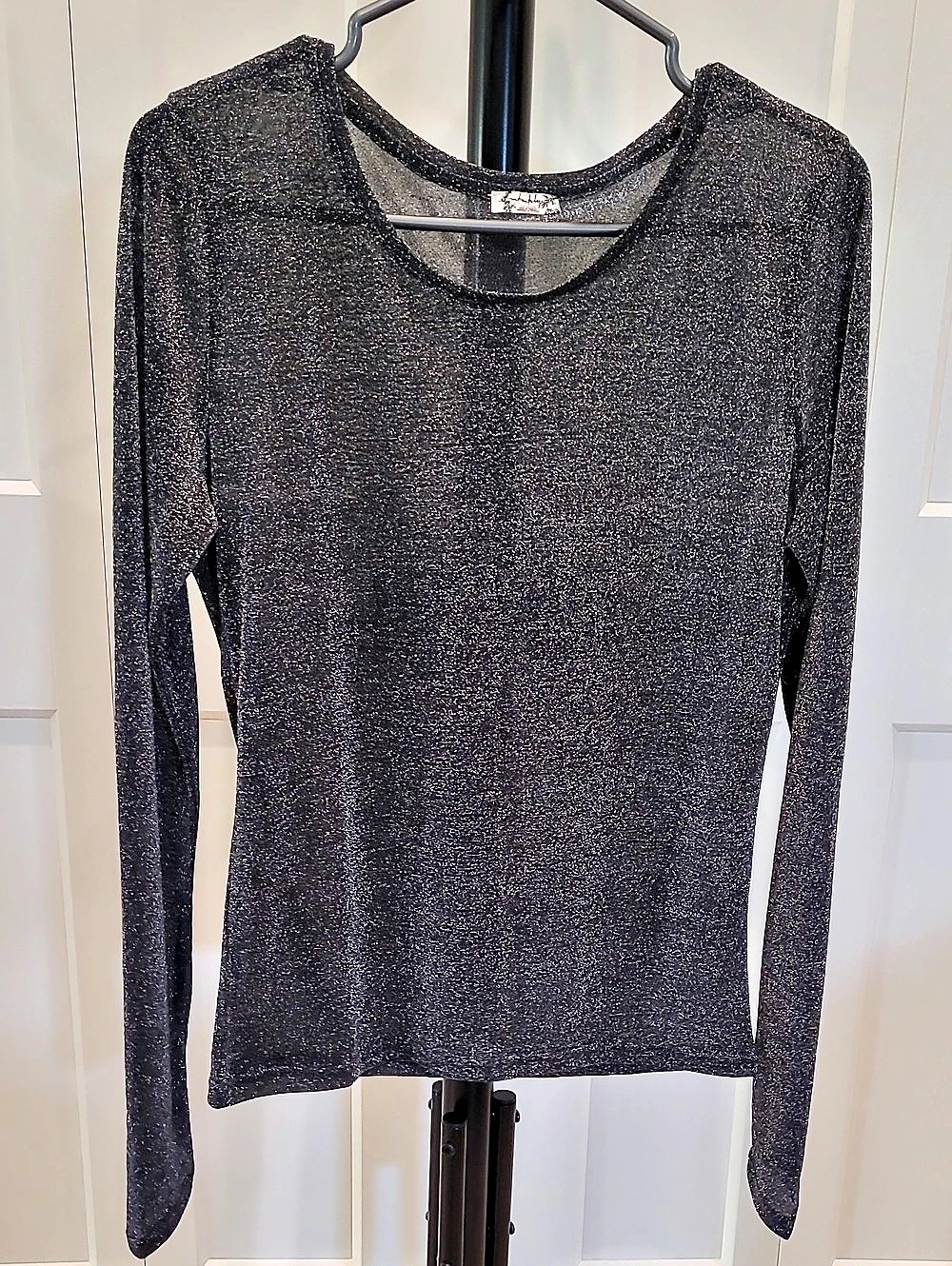 Intimately By Free People Long Sleeve Metallic Top in Black And Silver
